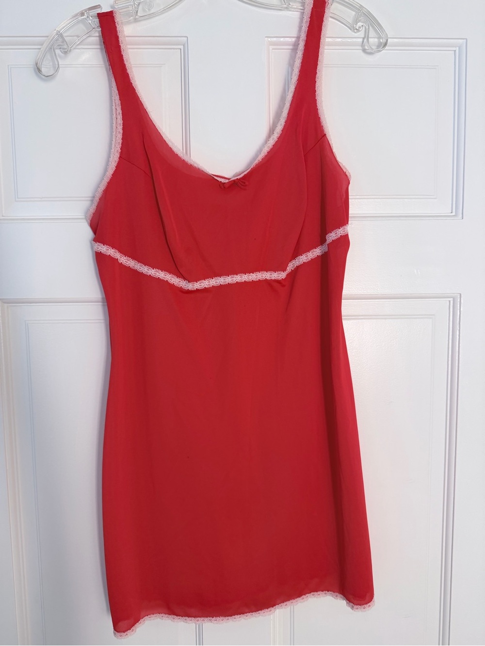 Vintage Red Lace-Trim Slip Dress - Unbranded